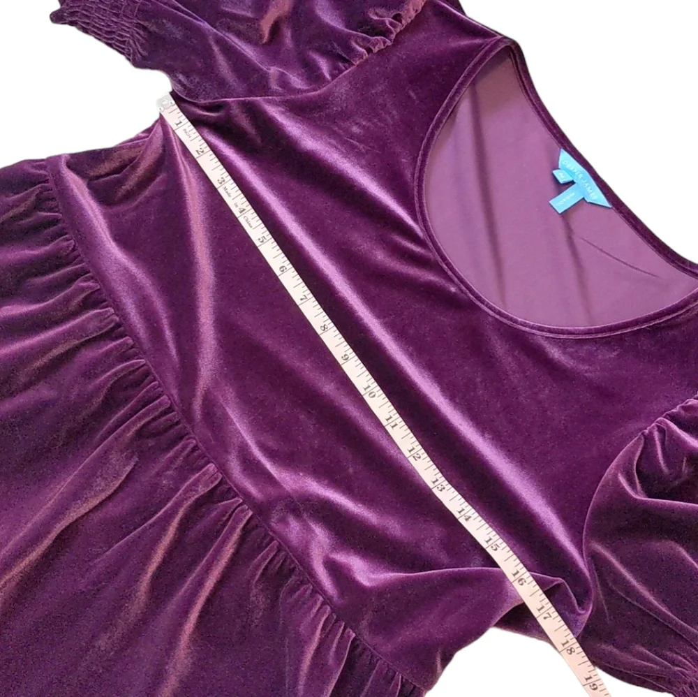 Draper James Lee Ann Dress in Velvet Crimson Purple Puff Sleeve Tiered Medium - Picture 4 of 8